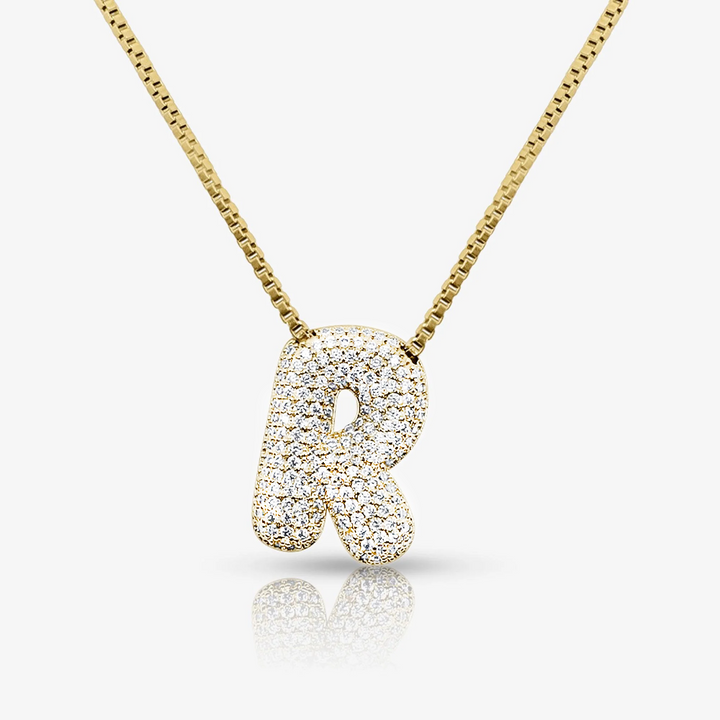 Pave Initial Bubble Letter Necklace