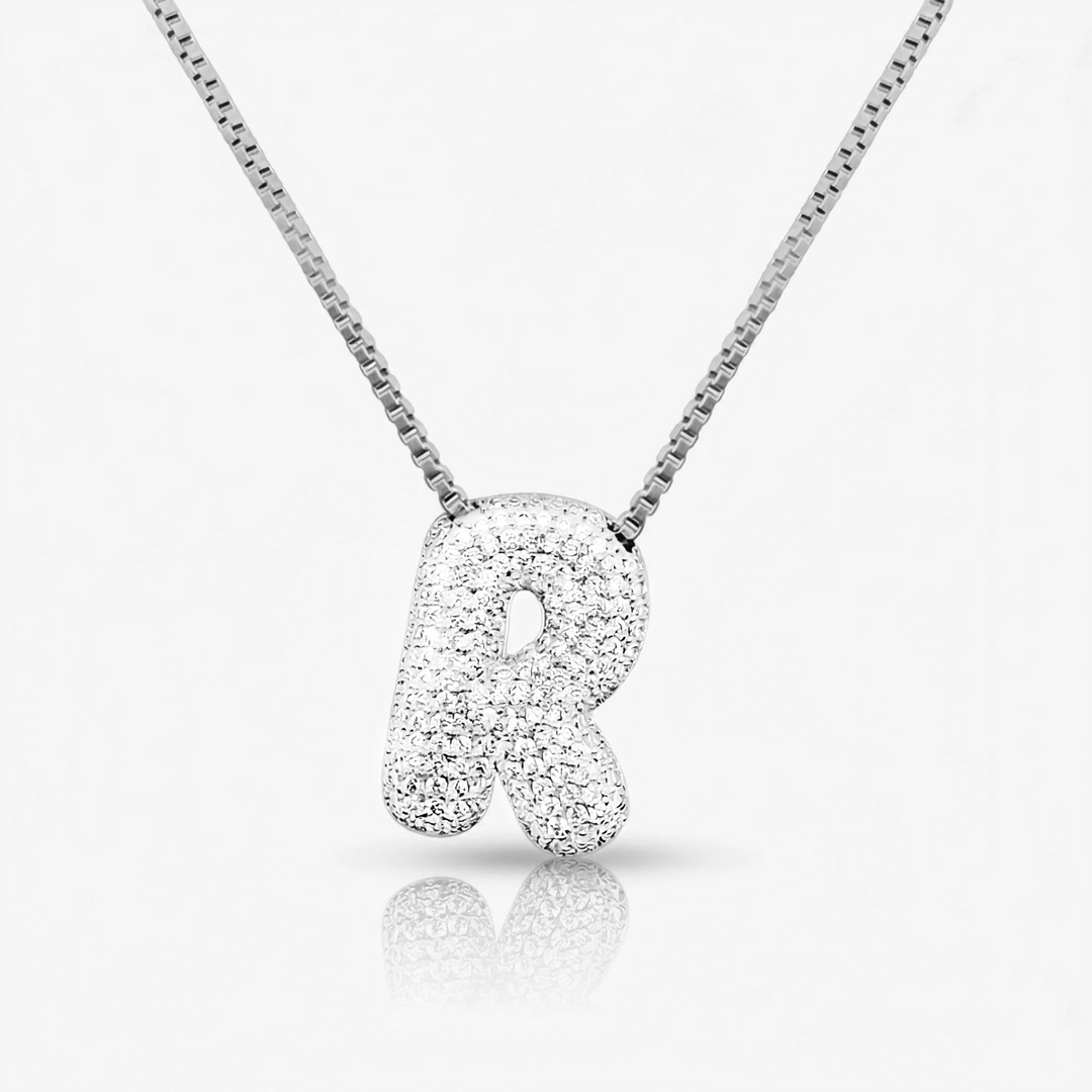 Pave Initial Bubble Letter Necklace