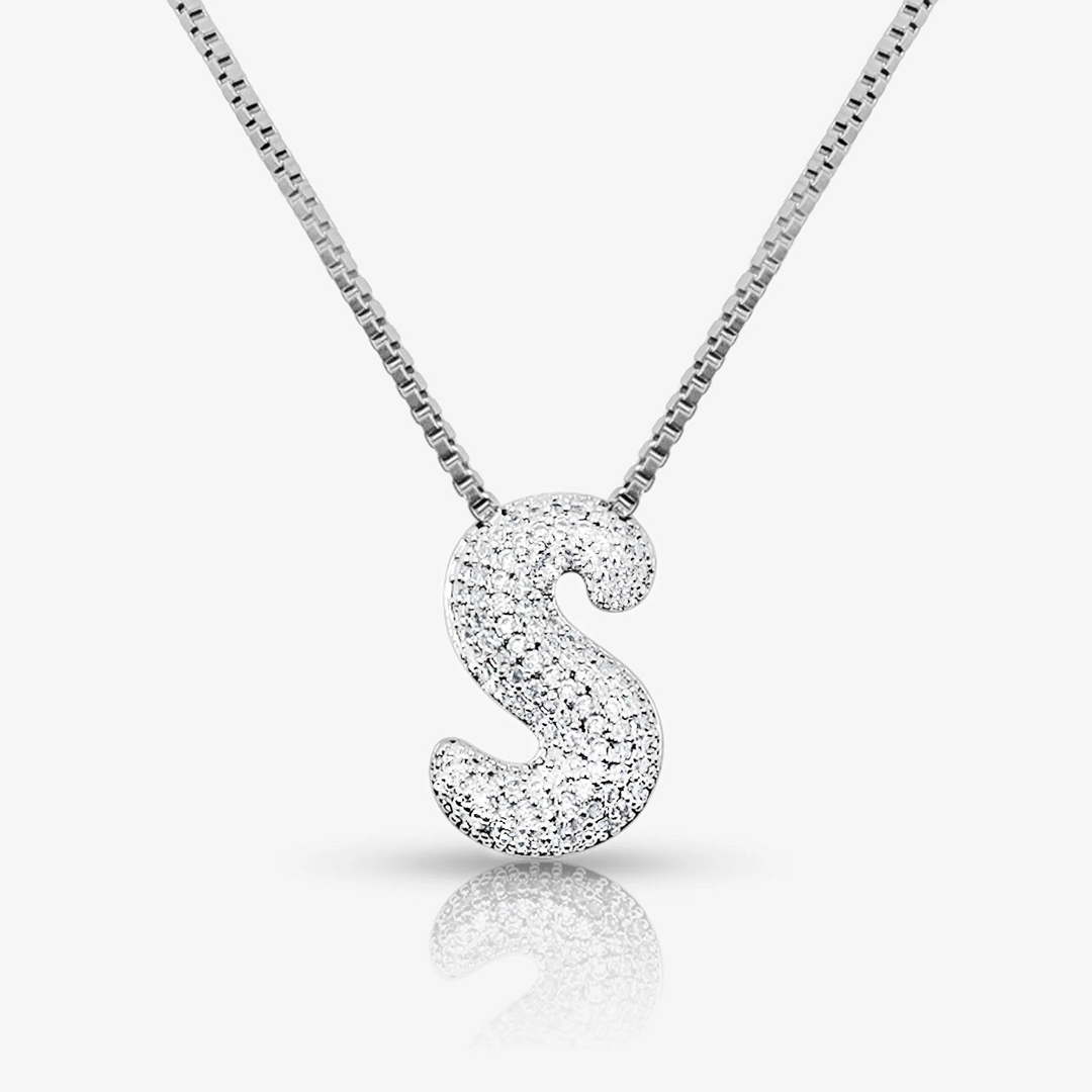 Pave Initial Bubble Letter Necklace
