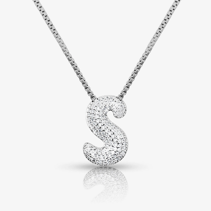 Pave Initial Bubble Letter Necklace