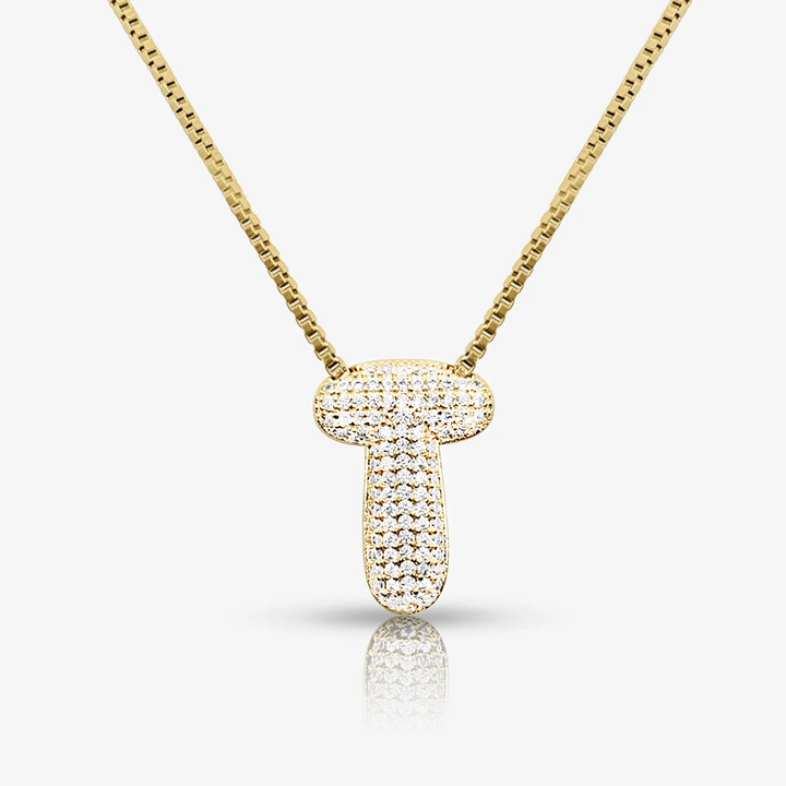 Pave Initial Bubble Letter Necklace