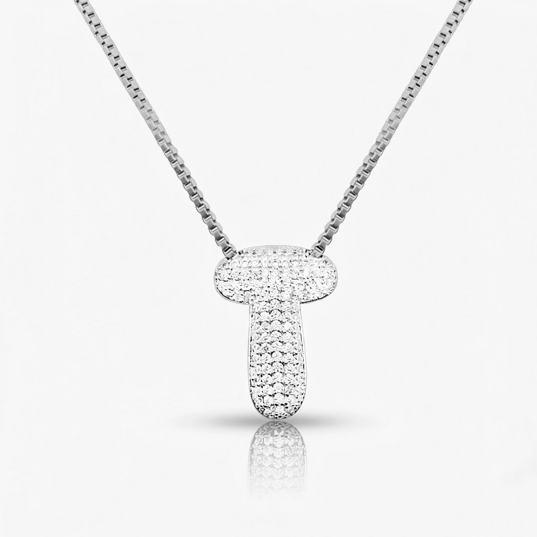 Pave Initial Bubble Letter Necklace