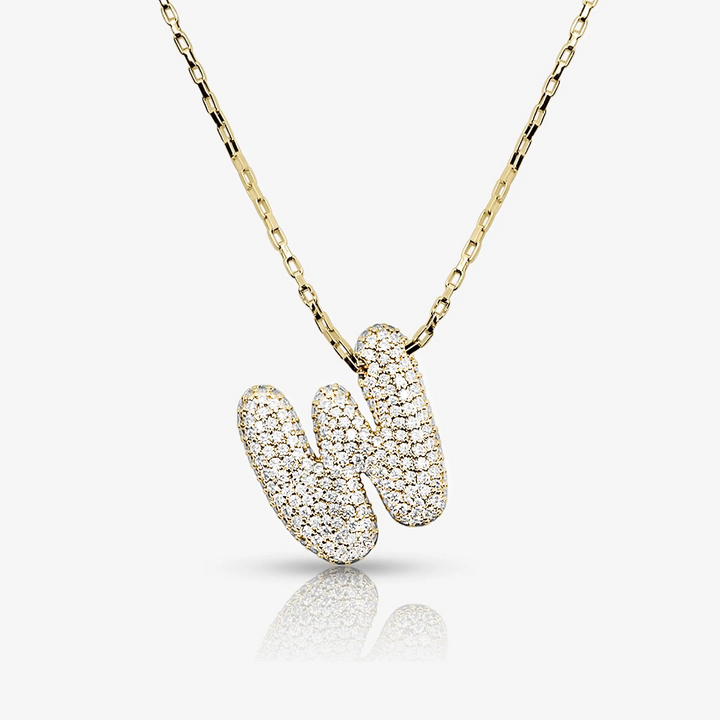 Pave Initial Bubble Letter Necklace