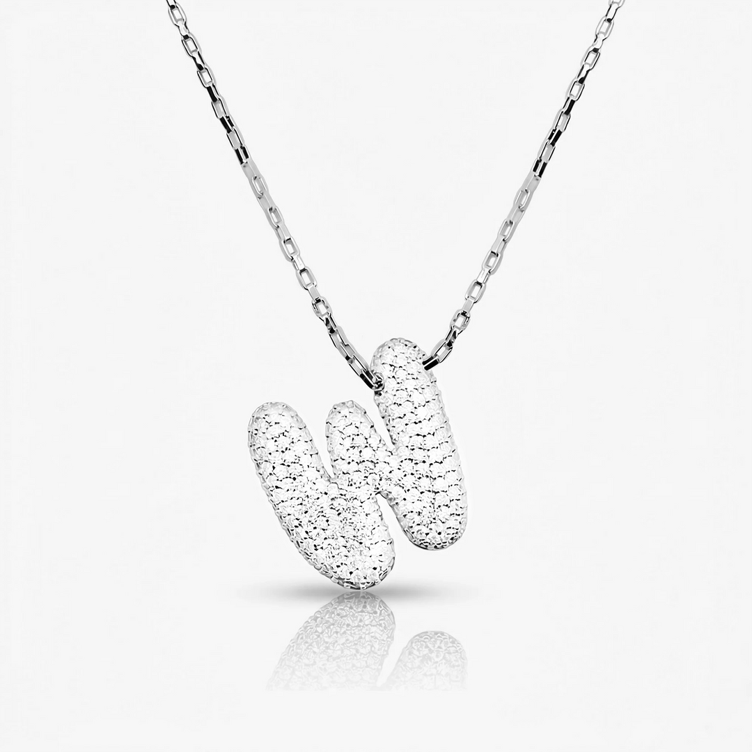 Pave Initial Bubble Letter Necklace